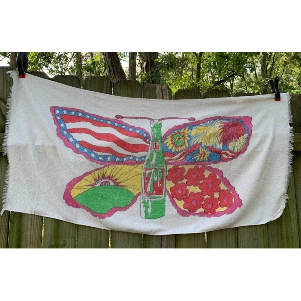 Vtg 7up The‎ Uncola Pat Dypold's Design Butterfly Psychedelic Beach Towel Rare